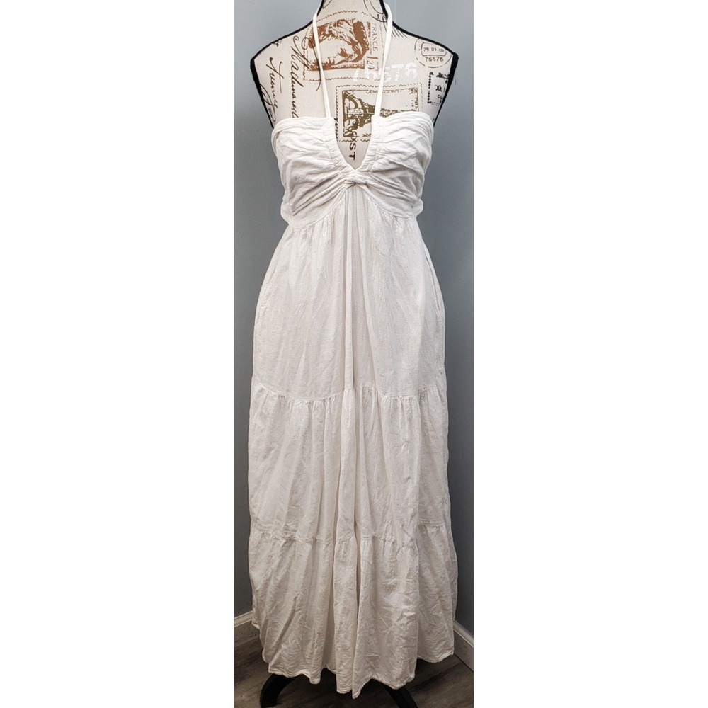 Blanco By Nature Halter Tiered Maxi Dress Womens Large White Bodice Empire Waist